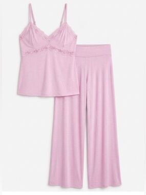 INC International Concepts Light Pink Lace-Trim Camisole & Wide-Leg Pajama Set